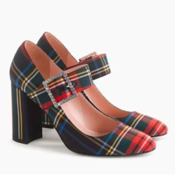 J. Crew Red and Black Plaid Mary Jane Heels - Picture 2 of 4
